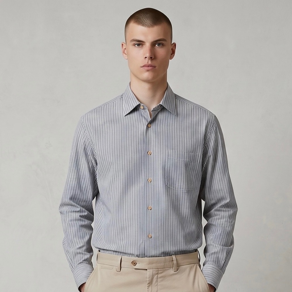 Canali‎ Dress Shirt Mens XL Grey Blue Striped Long Sleeve Cotton Italy Made